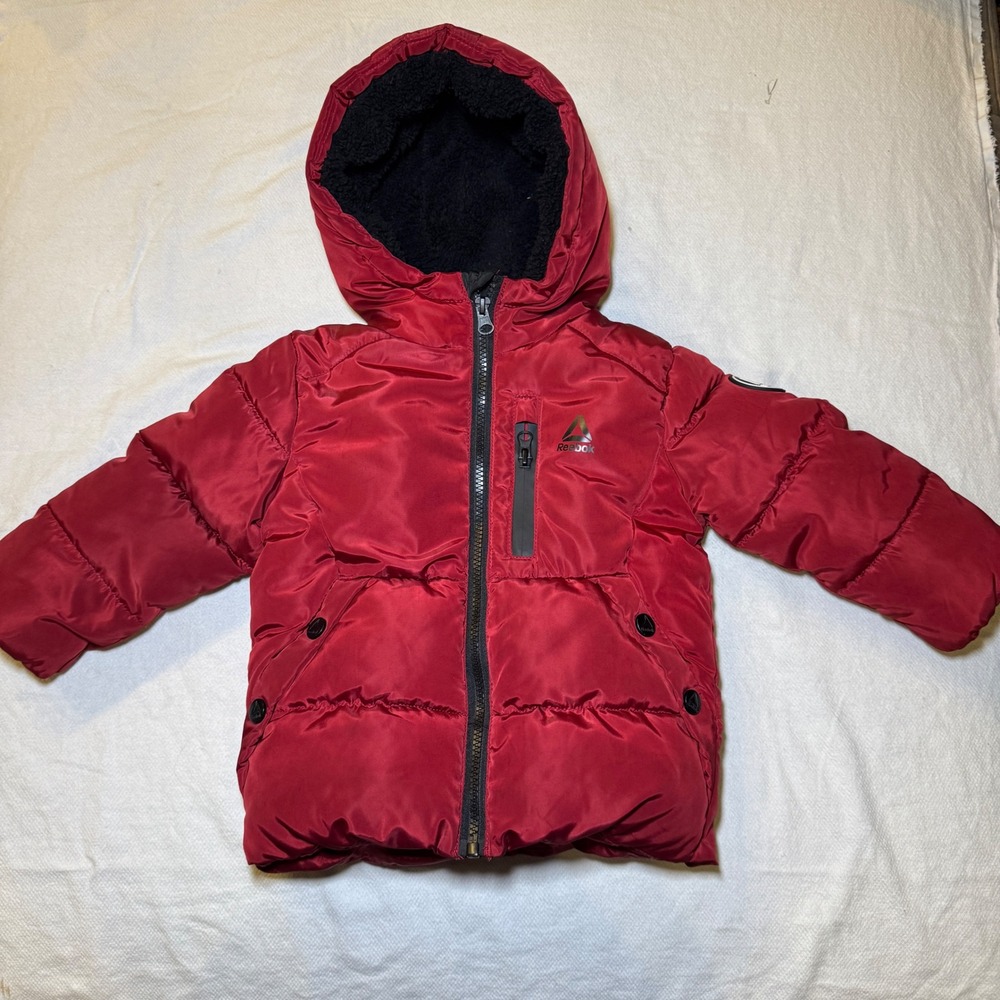 Reebok Toddler Red Hooded Puffer Jacket Heavyweight Fleece Lined Coat 2T